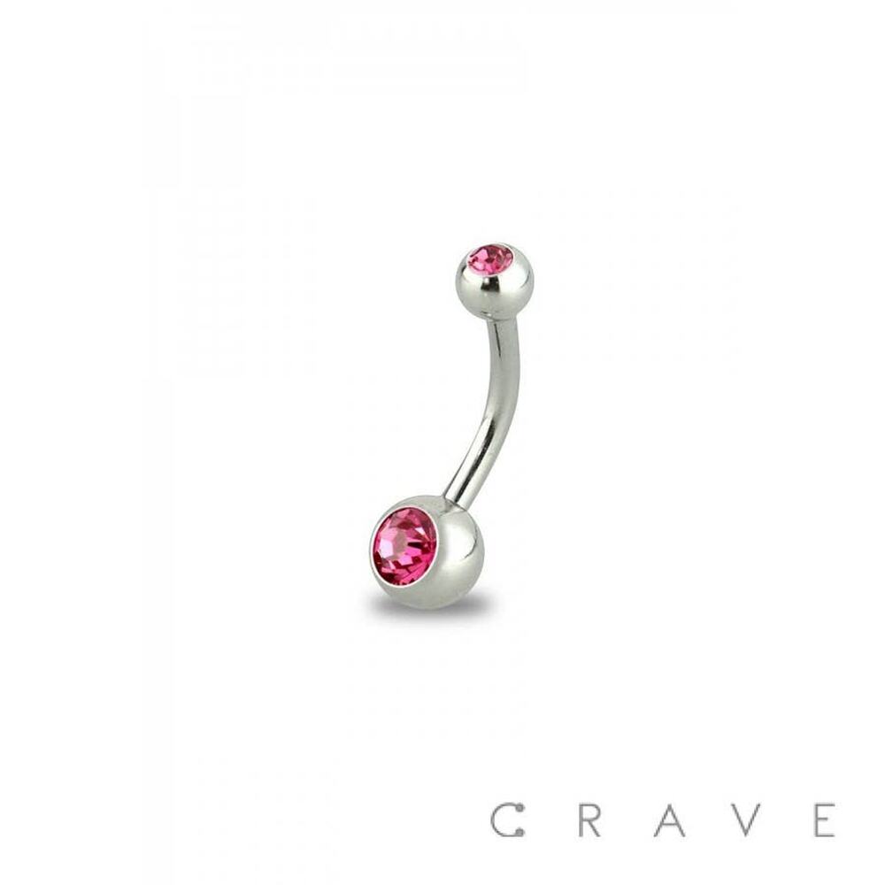 8MM Length Basic Double Gem Navel Ring-Pink